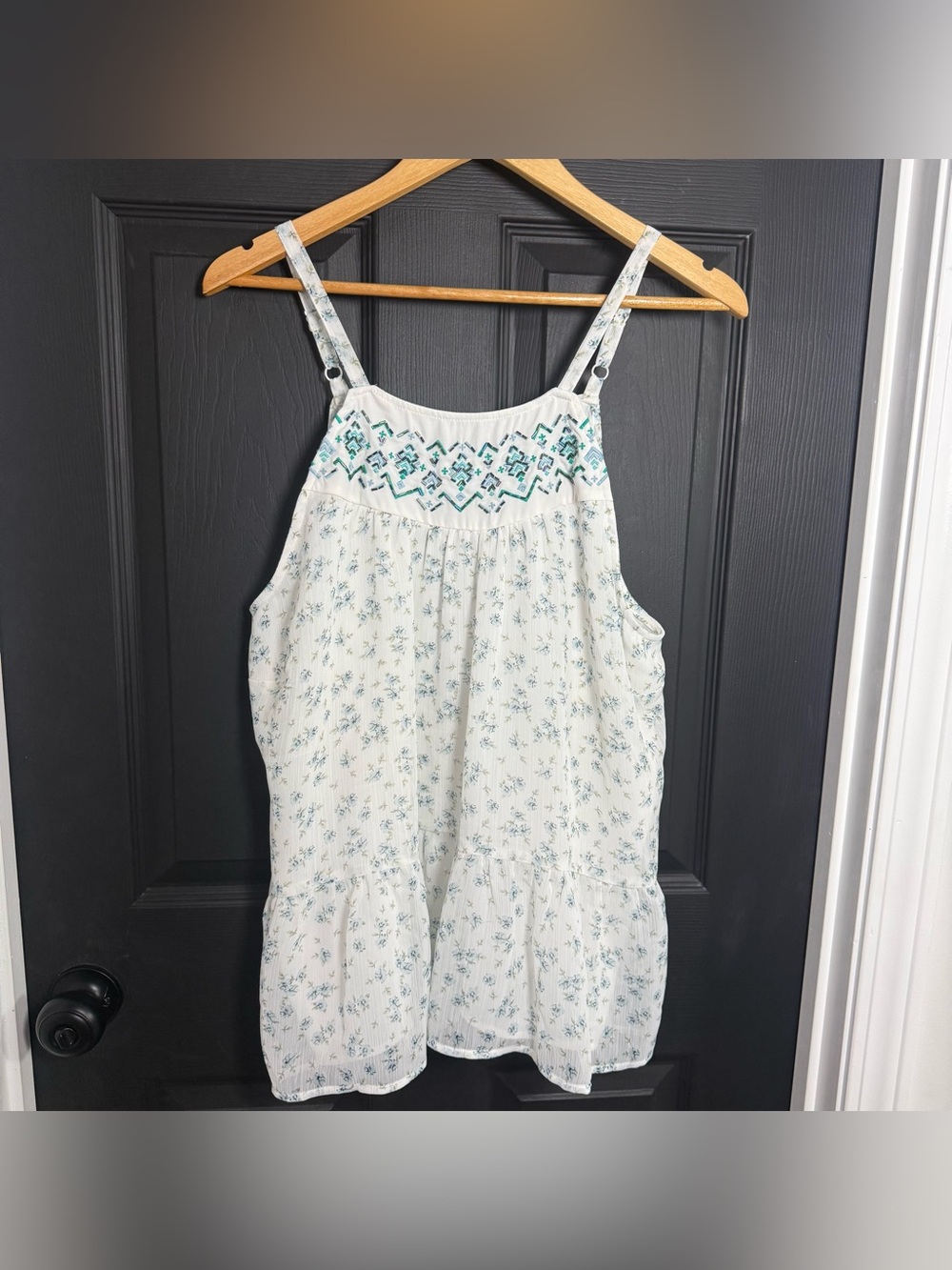 torrid White Floral Beaded Babydoll Cami with Teal Detail